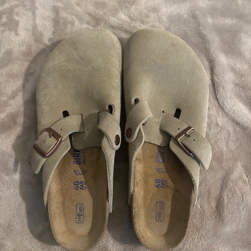 Birkenstock Light Gray Suede Clogs